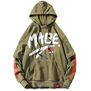 Olive Green Skater Hooded Long-Sleeved Shirt Hoodie